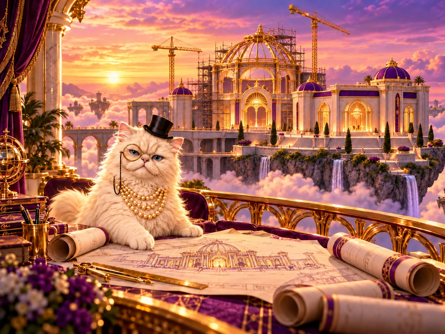 Sharon studies plans while the future casino is under construction on a floating island